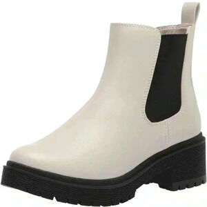 Amazon Essentials Women’s Combat Chelsea Boots, Black/Off White, Size 10